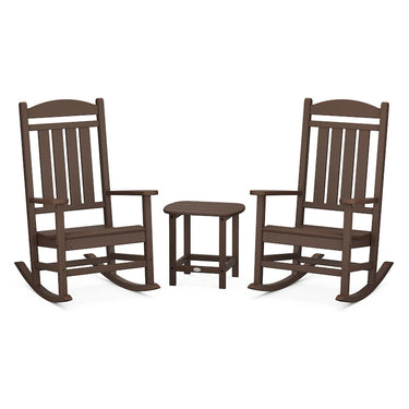 POLYWOOD Presidential Rocker 3-Piece Set w/ South Beach 18-Inch Side Table - Mahogany